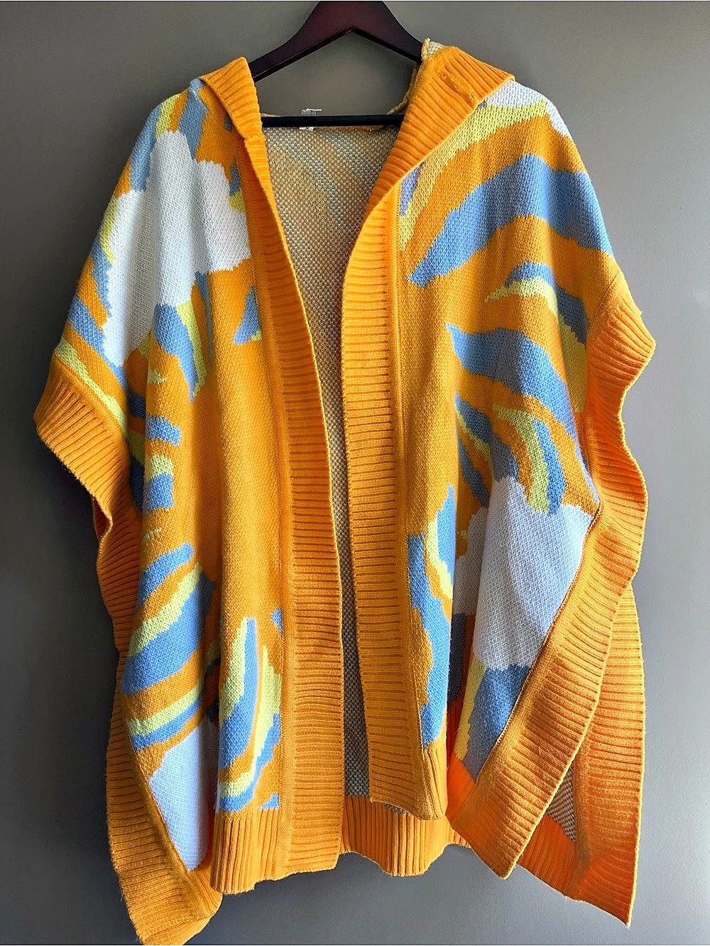 Free People Abstract Knit Shrug Cardigan Sweater Orange Yellow